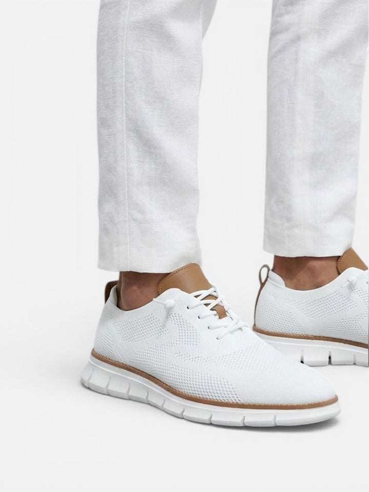 Nolan | White Knit Trainers with Breathable Upper