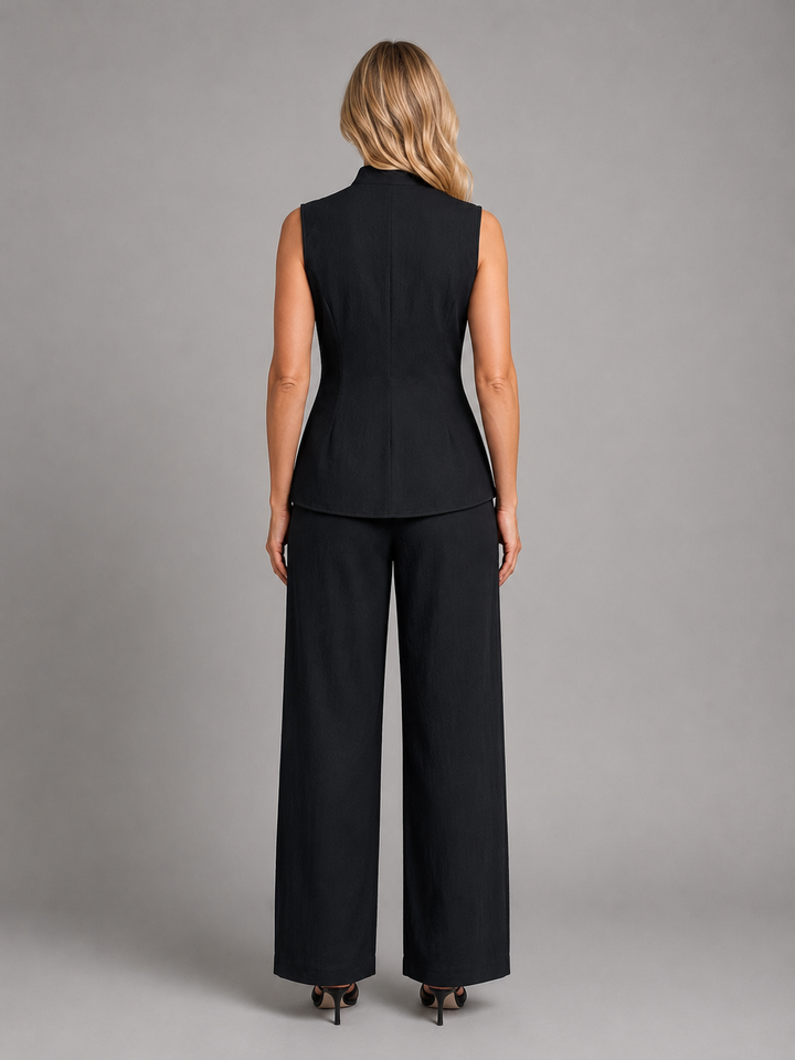 Colette | Sleeveless Co-Ord Set with Button Top and Wide Leg Pants