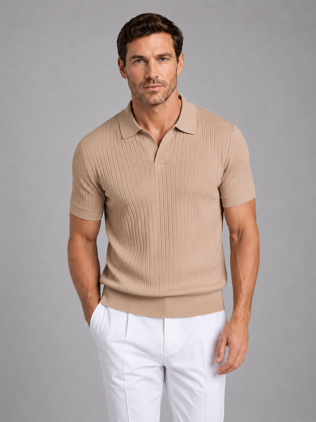 Nolan | Ribbed Knit Top with Tailored Fit - Smart Casual Style