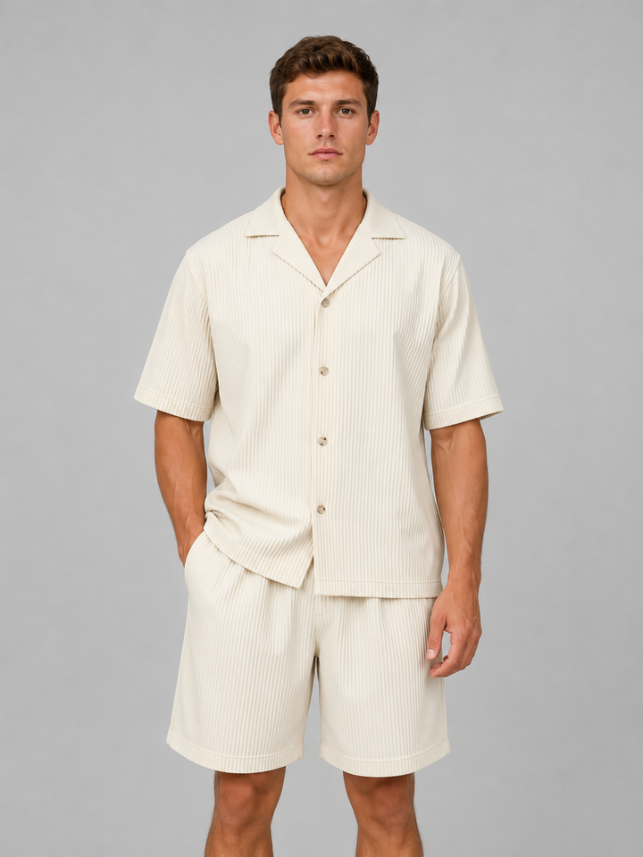 Dorian | Ribbed Shirt and Short Set with Drawstring Closure