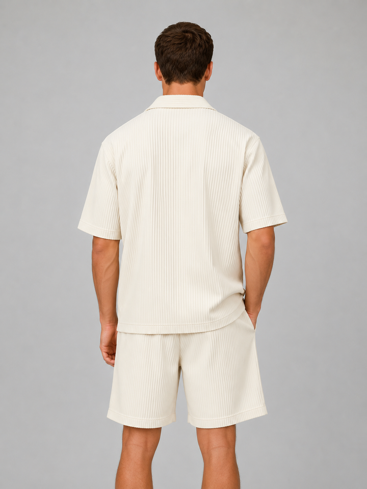 Dorian | Ribbed Shirt and Short Set with Drawstring Closure
