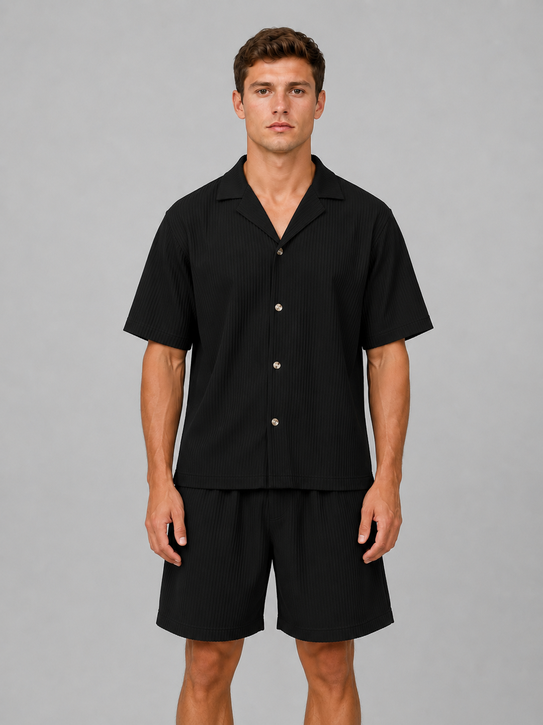 Dorian | Ribbed Shirt and Short Set with Drawstring Closure