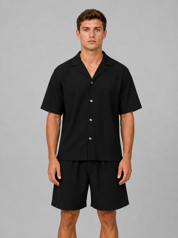 Dorian | Ribbed Shirt and Short Set with Drawstring Closure