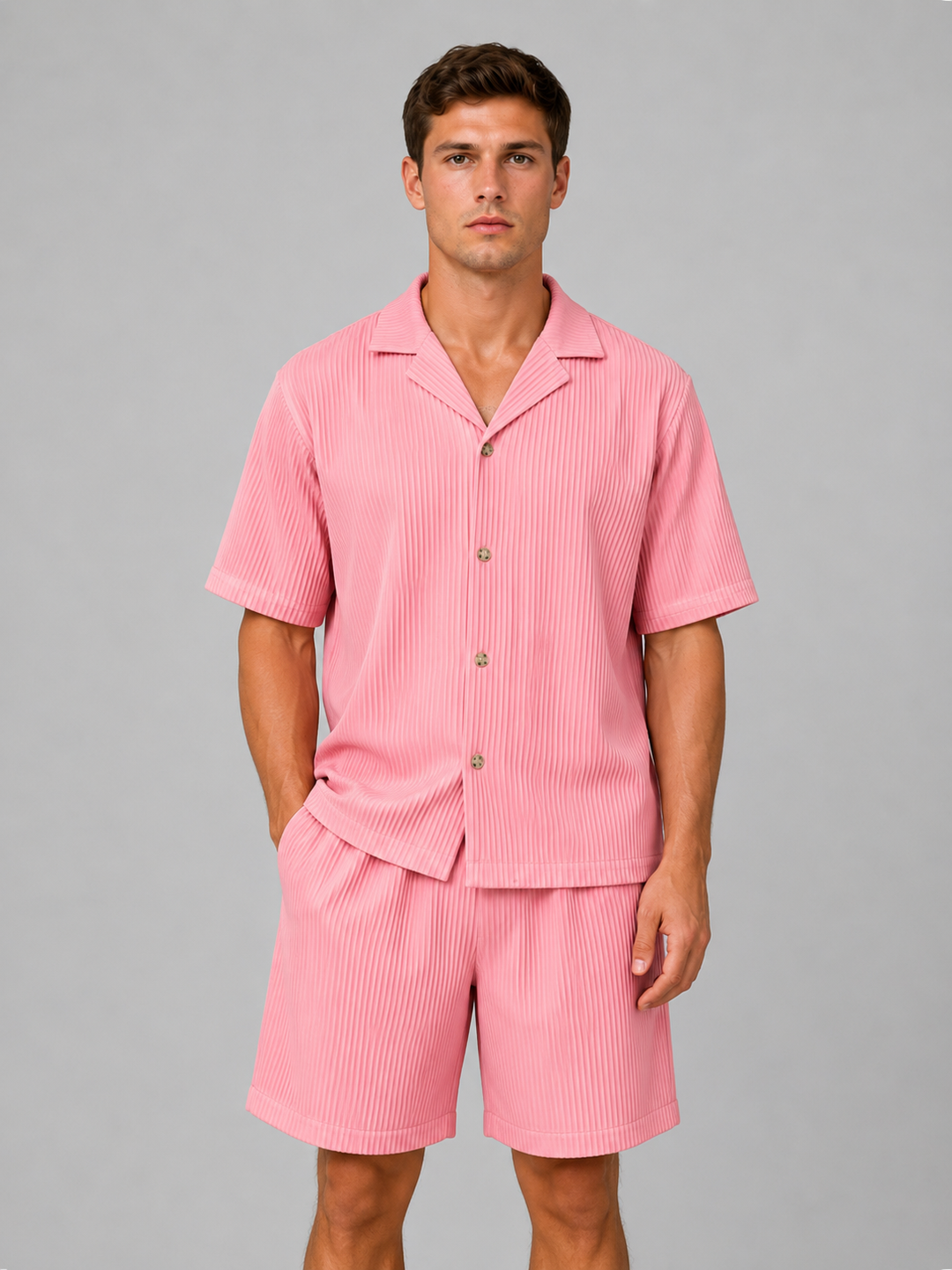 Dorian | Ribbed Shirt and Short Set with Drawstring Closure