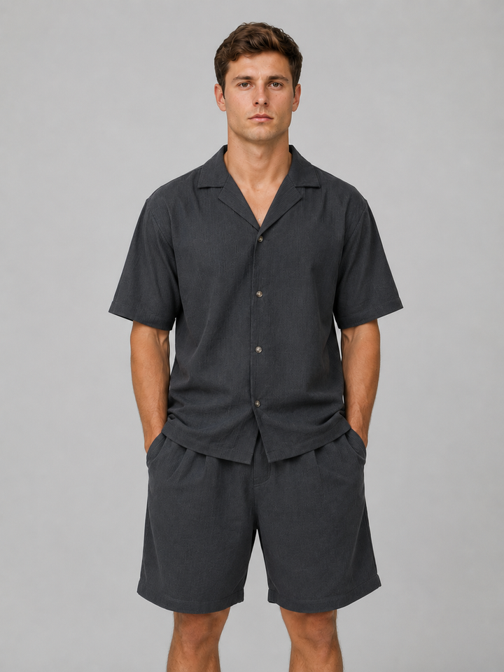 Dorian | Ribbed Shirt and Short Set with Drawstring Closure