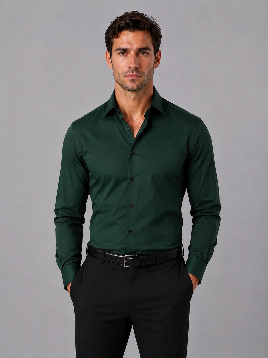 Everett | Slim Fit Dress Shirt with Button Cuff Closure - Smart Formal Shirt