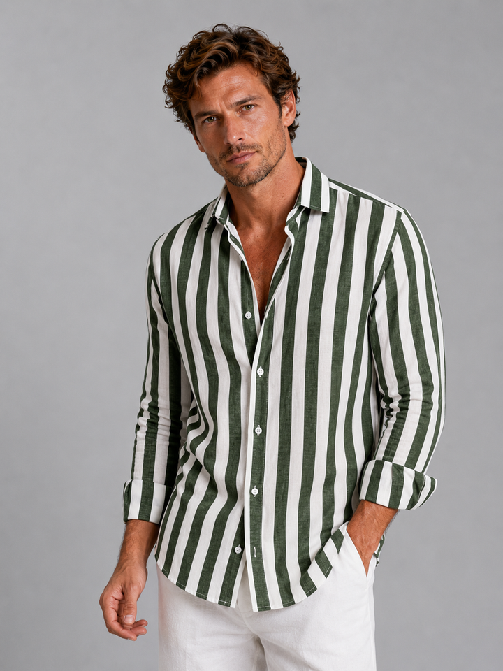 Sawyer | Striped Button-Up Shirt with Collared Neckline