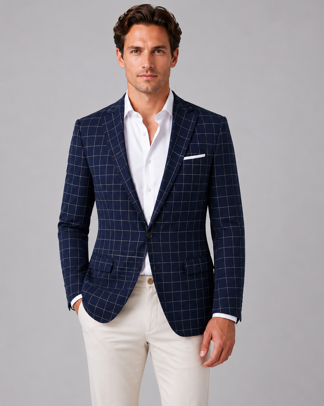 Nicolas | Windowpane Blazer with Notch Lapels Fit