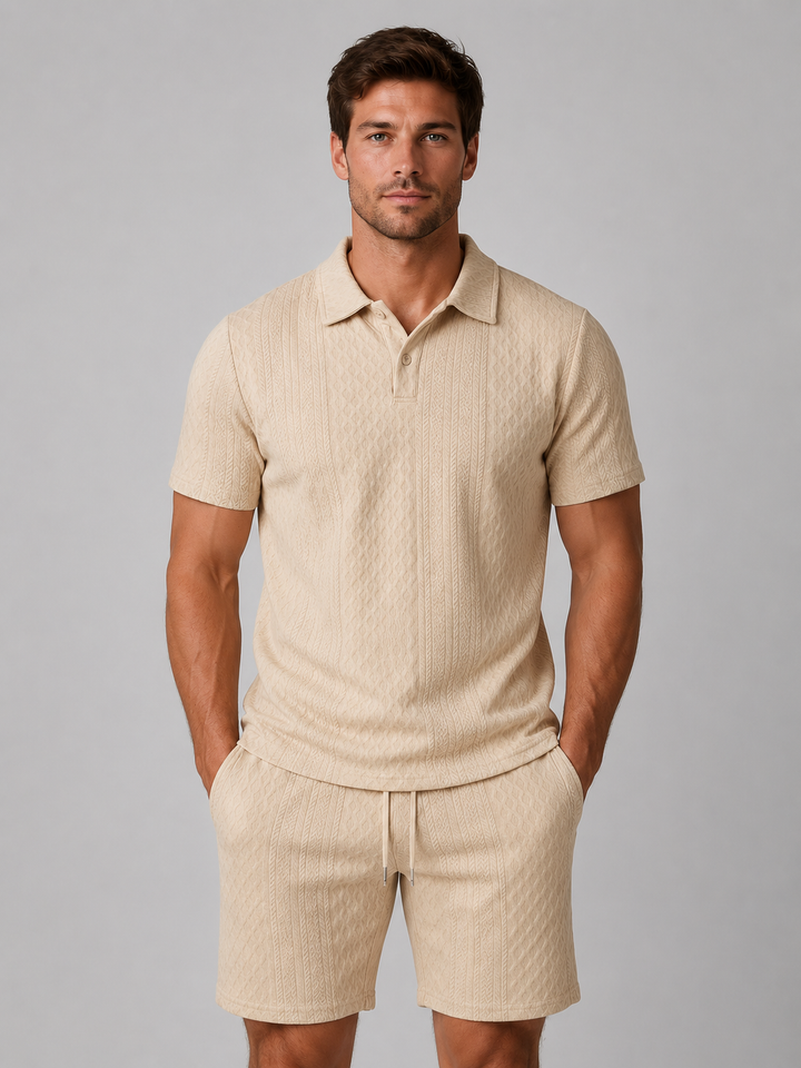 Ambrose | Textured Polo Shirt and Shorts Set