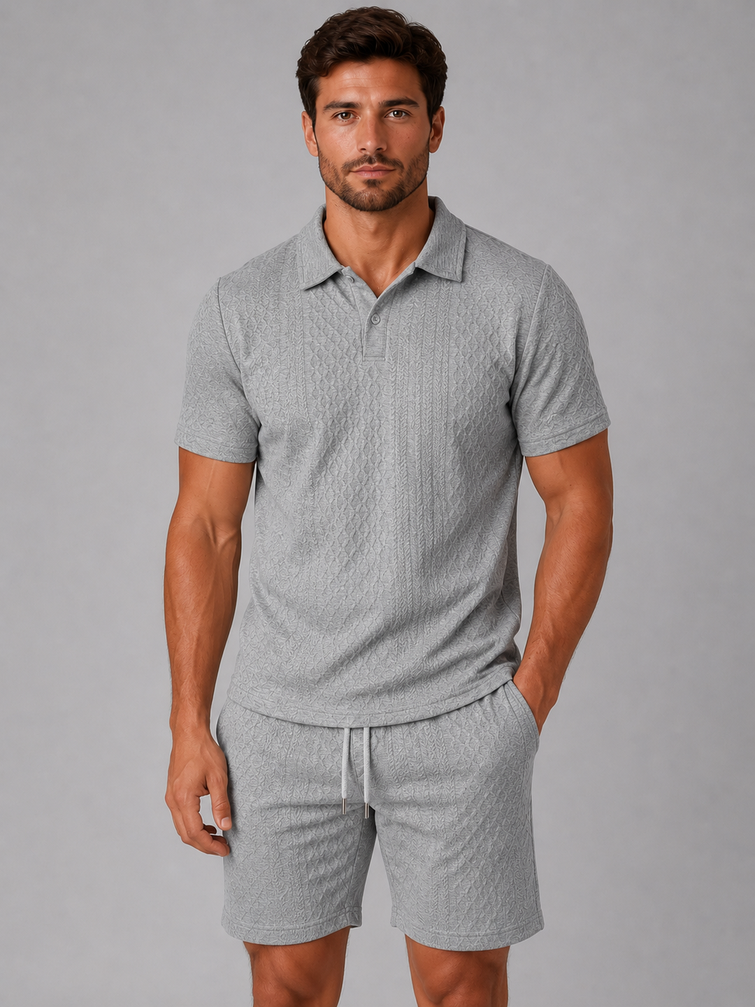 Ambrose | Textured Polo Shirt and Shorts Set