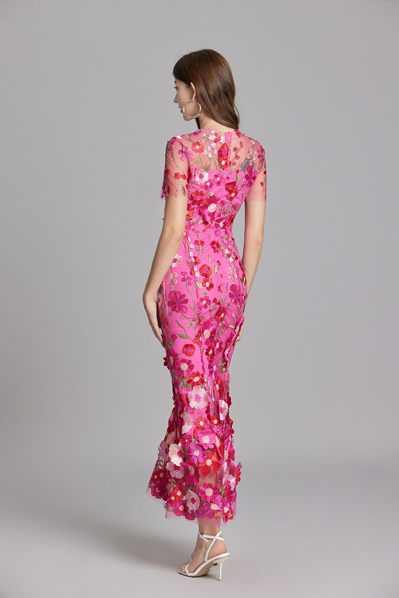 Esme | Floral Midi Dress with 3D Appliqué Detail
