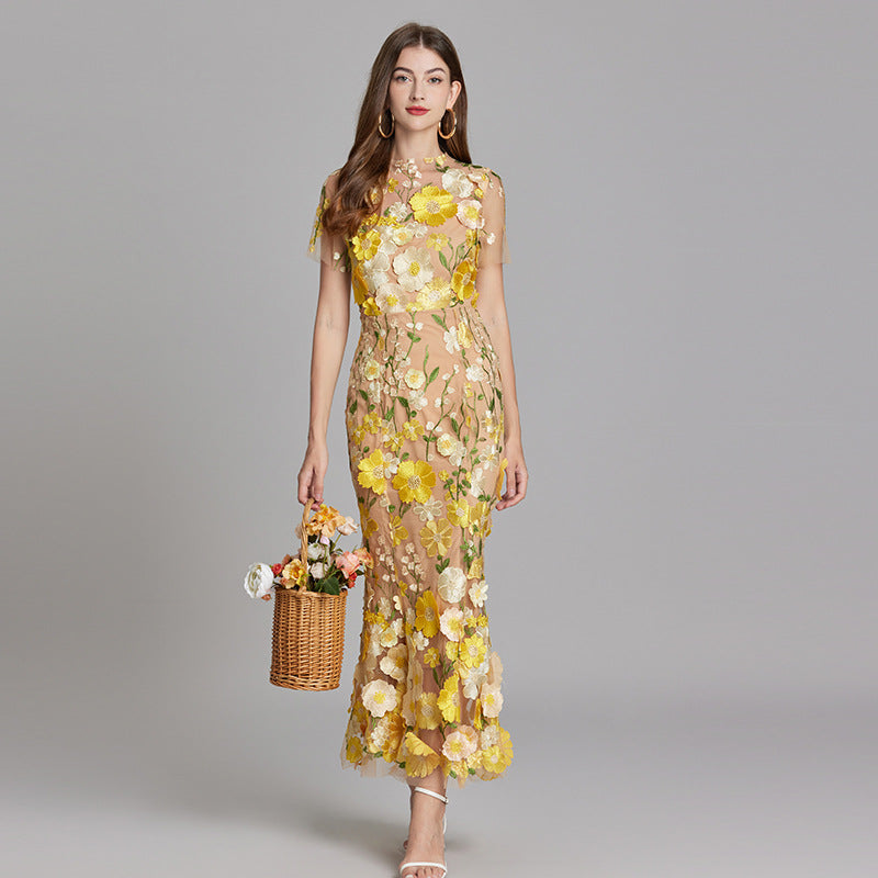 Esme | Floral Midi Dress with 3D Appliqué Detail