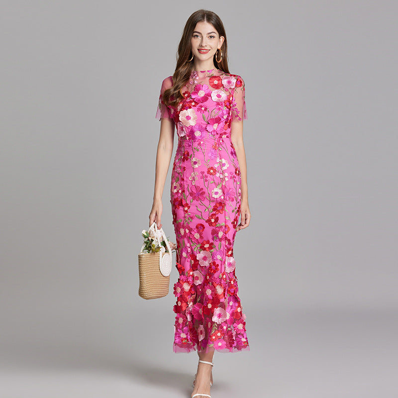 Esme | Floral Midi Dress with 3D Appliqué Detail
