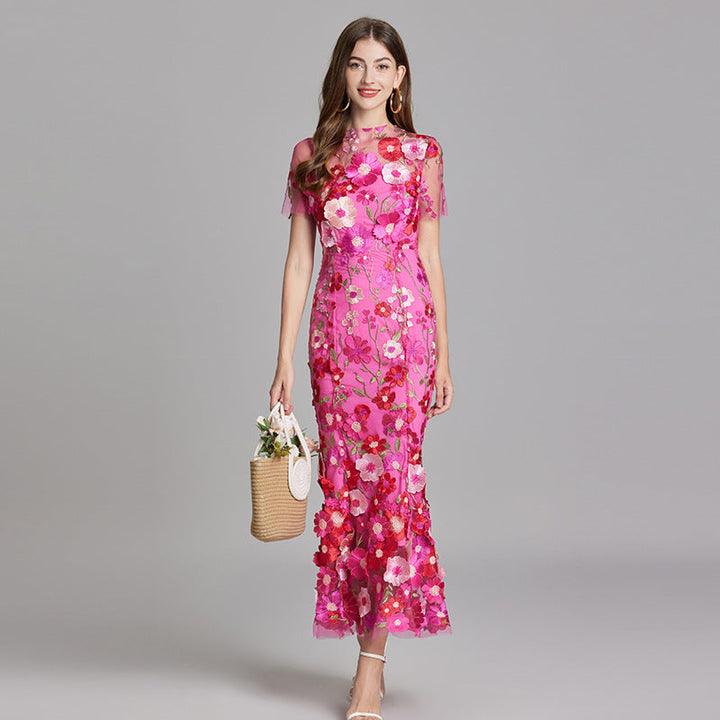 Esme | Floral Midi Dress with 3D Appliqué Detail