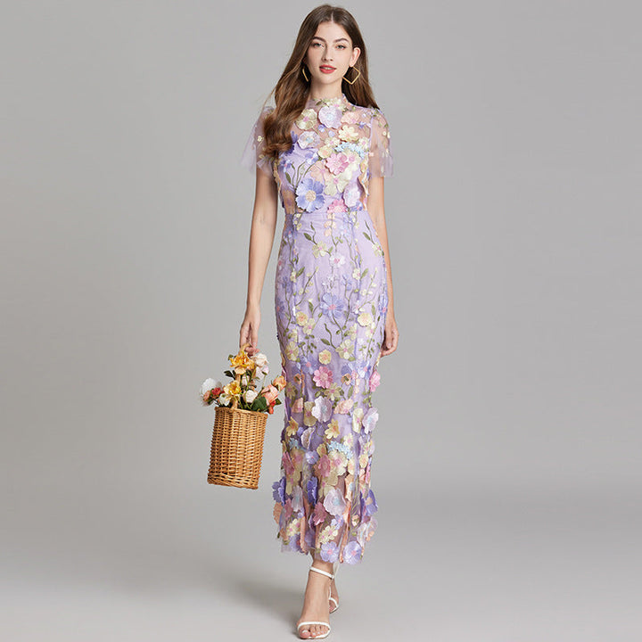 Esme | Floral Midi Dress with 3D Appliqué Detail