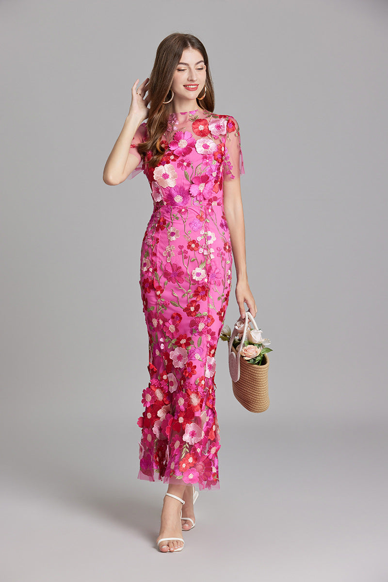 Esme | Floral Midi Dress with 3D Appliqué Detail