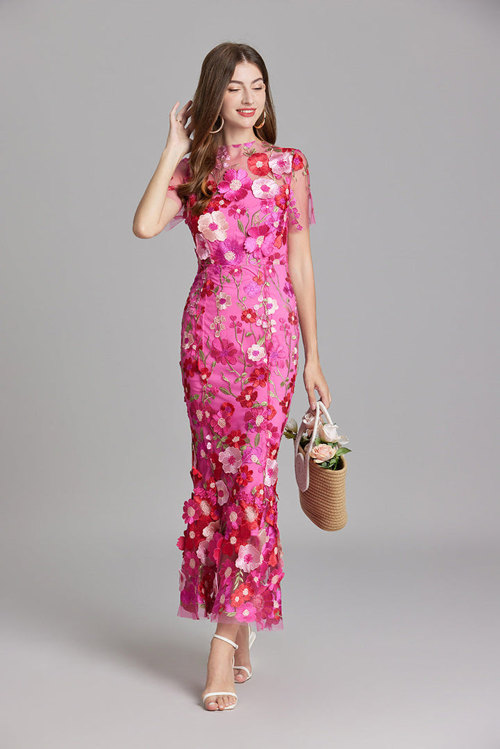 Esme | Floral Midi Dress with 3D Appliqué Detail