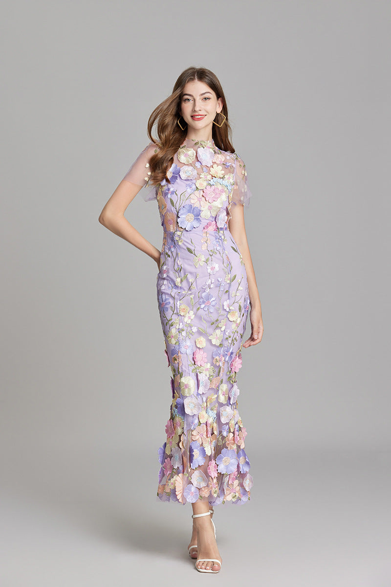 Esme | Floral Midi Dress with 3D Appliqué Detail