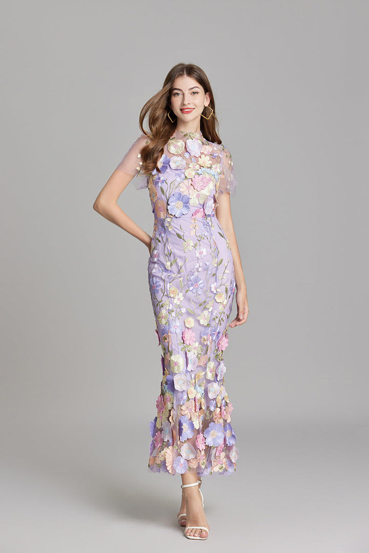 Esme | Floral Midi Dress with 3D Appliqué Detail