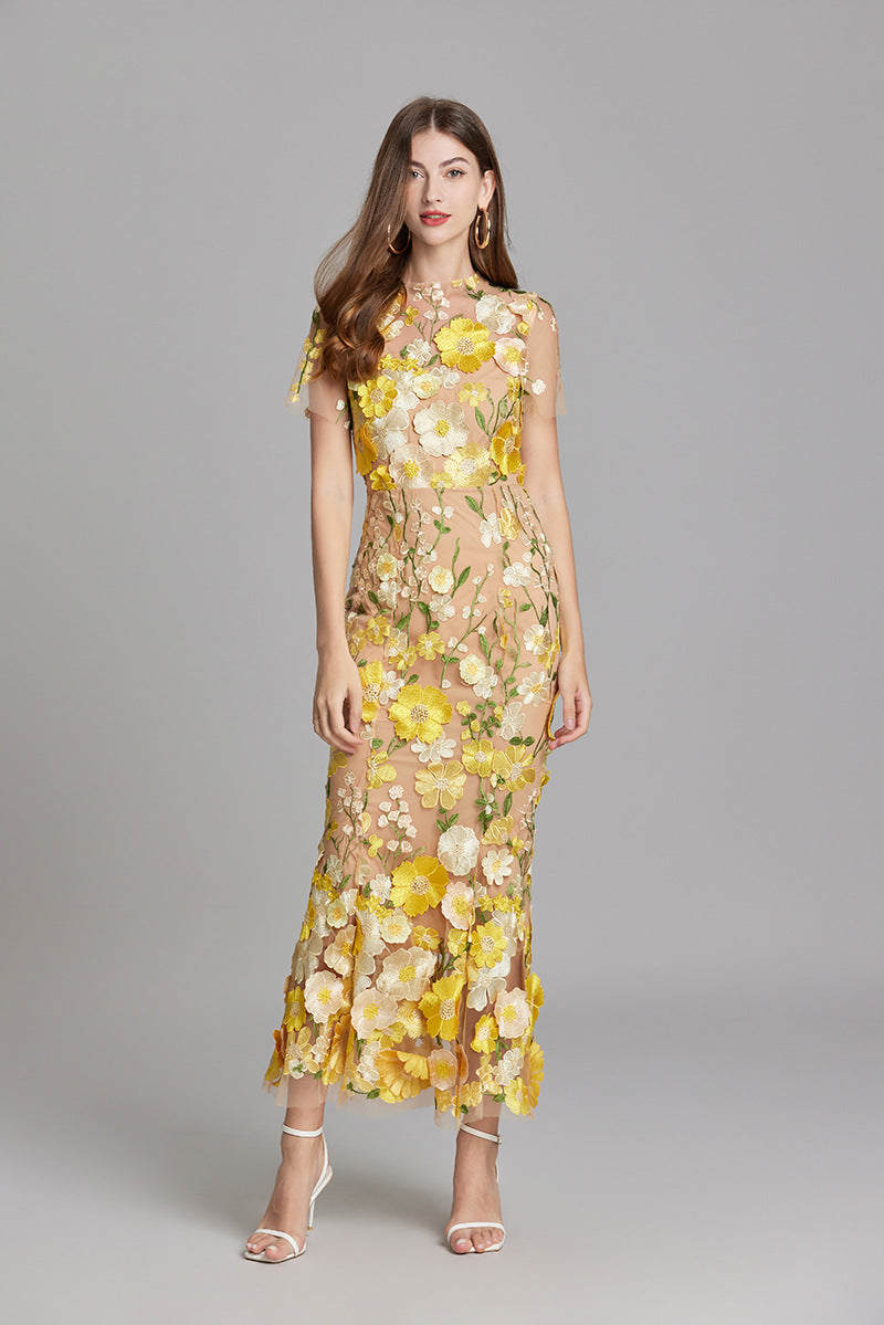Esme | Floral Midi Dress with 3D Appliqué Detail