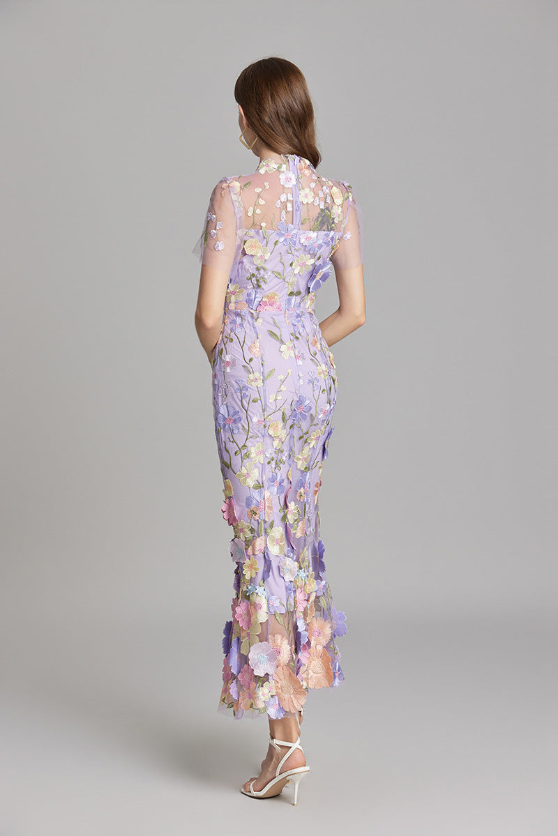 Esme | Floral Midi Dress with 3D Appliqué Detail