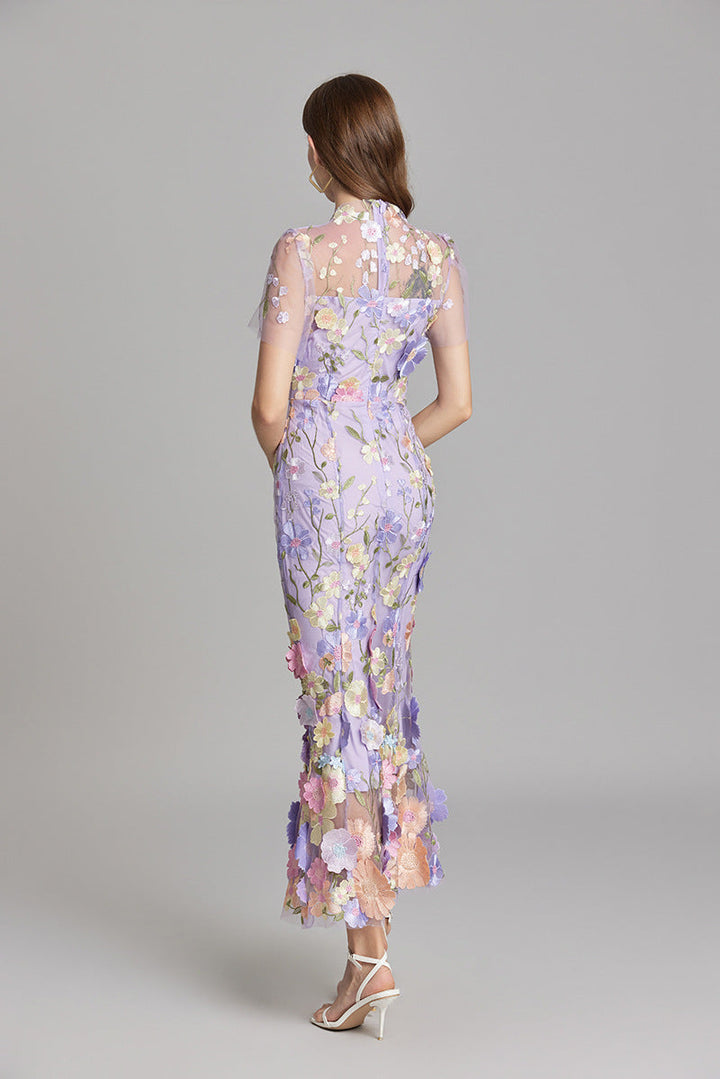Esme | Floral Midi Dress with 3D Appliqué Detail