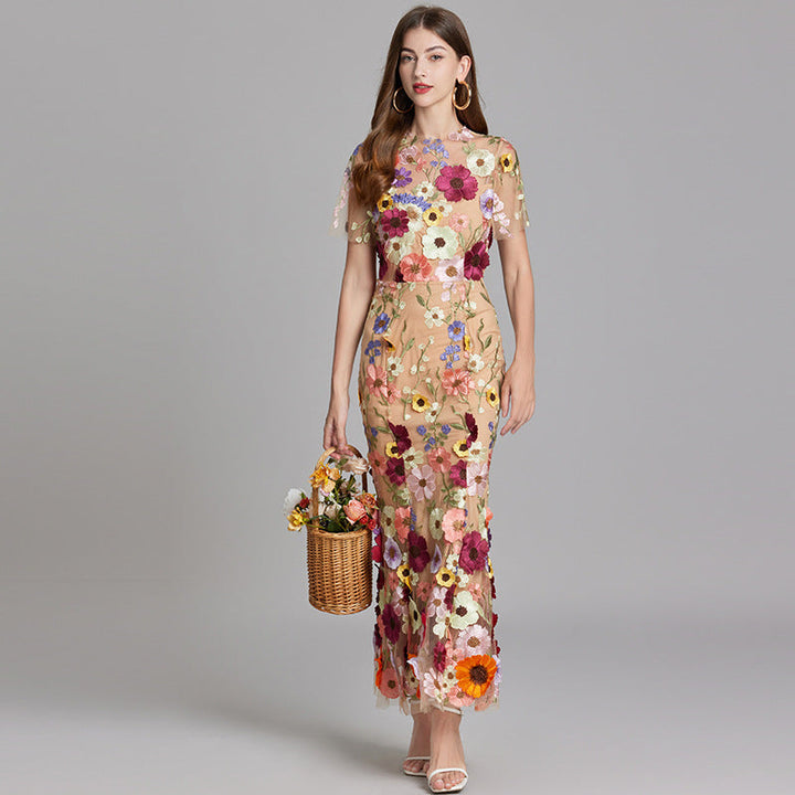 Esme | Floral Midi Dress with 3D Appliqué Detail