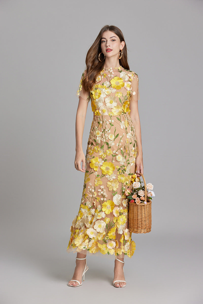 Esme | Floral Midi Dress with 3D Appliqué Detail