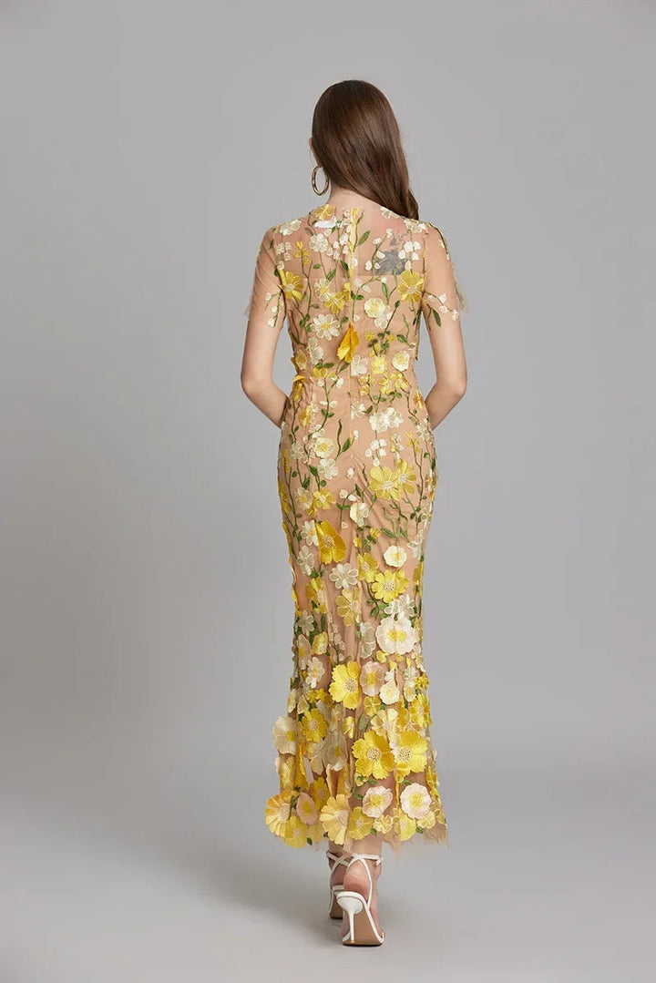 Esme | Floral Midi Dress with 3D Appliqué Detail