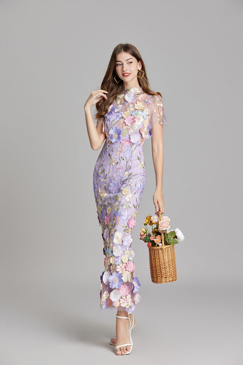 Esme | Floral Midi Dress with 3D Appliqué Detail
