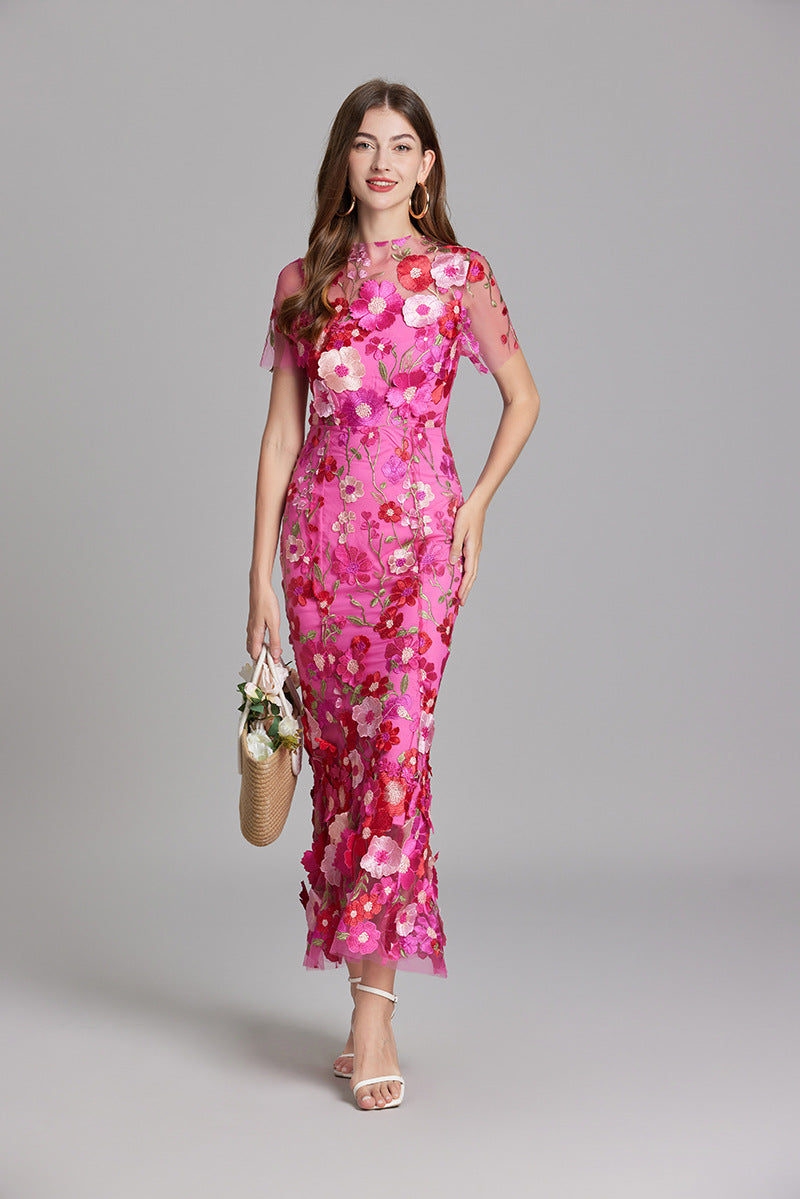 Esme | Floral Midi Dress with 3D Appliqué Detail