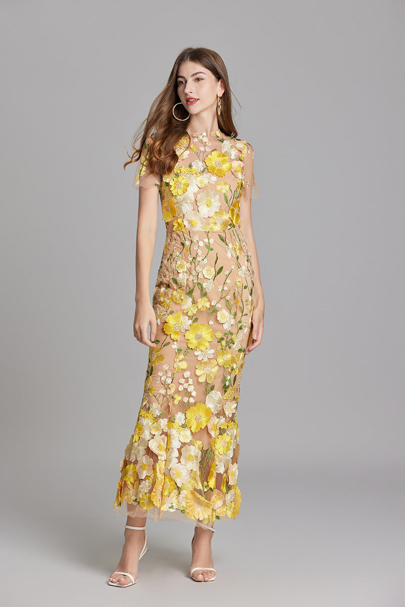 Esme | Floral Midi Dress with 3D Appliqué Detail
