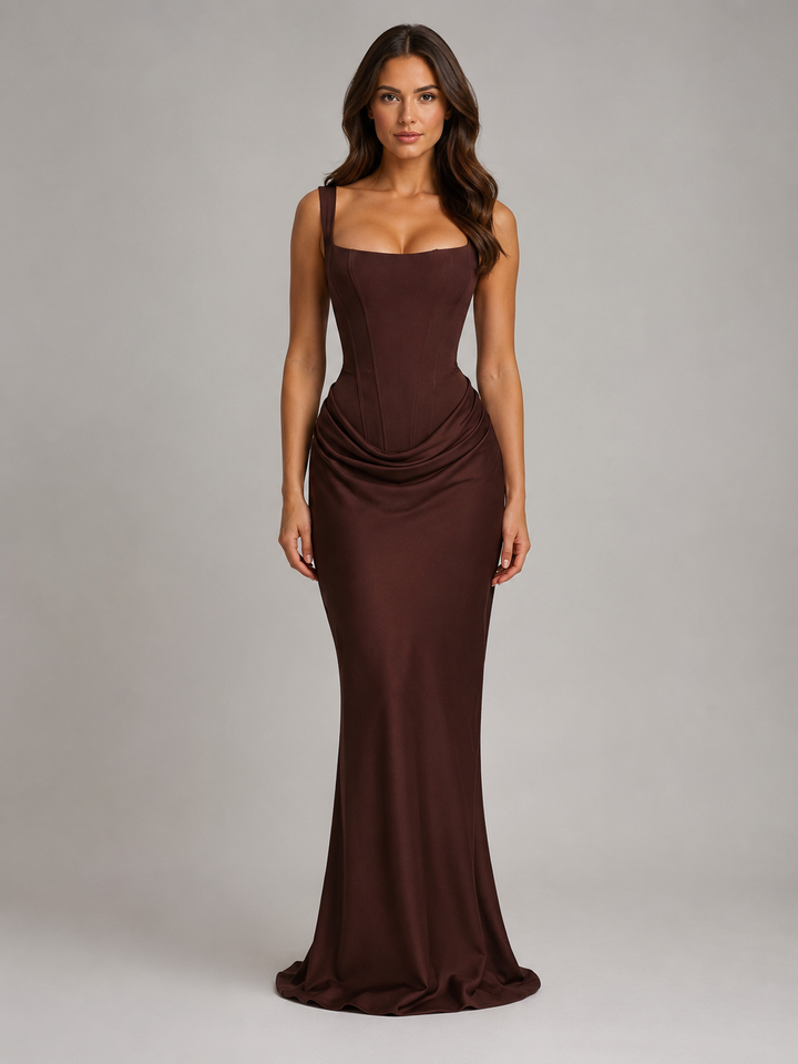 Celeste | Bodycon Draped Corset Wedding Guest Maxi Dress