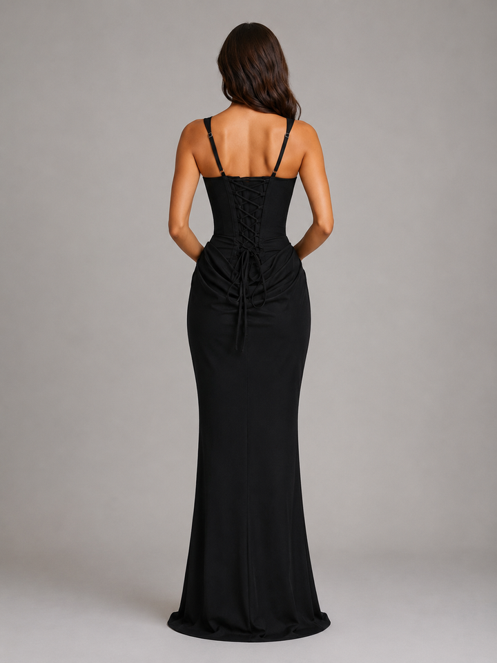 Celeste | Bodycon Draped Corset Wedding Guest Maxi Dress