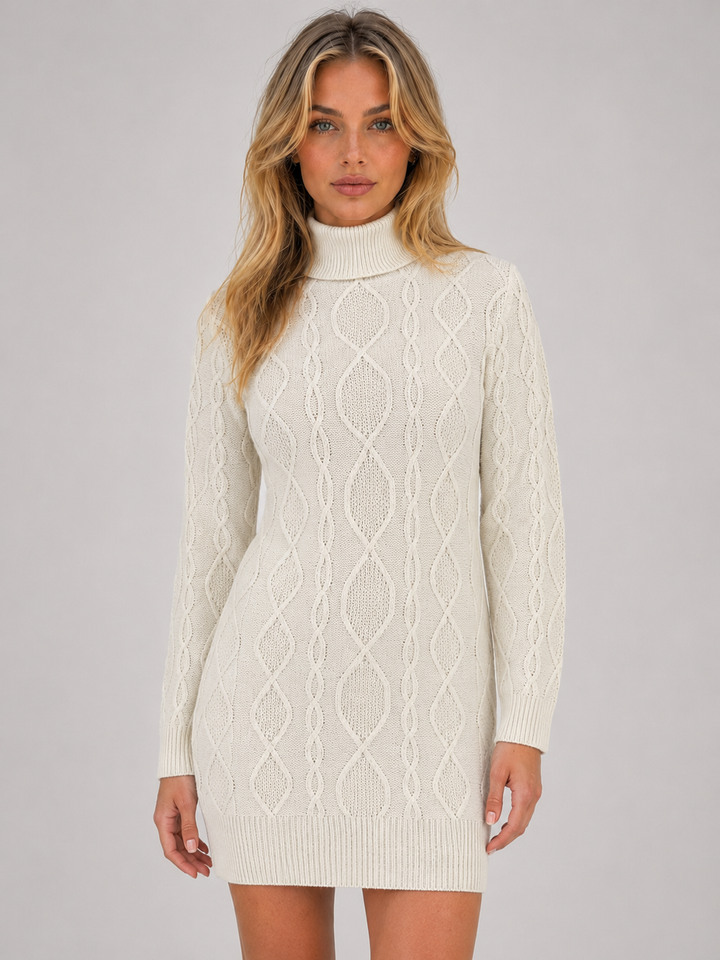 Celestine | Cable Knit Dress with Turtleneck