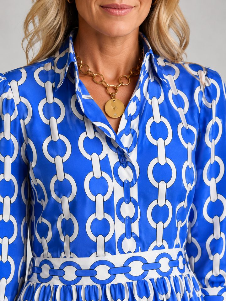 Leonie | Chain Print Dress with Collared Neckline