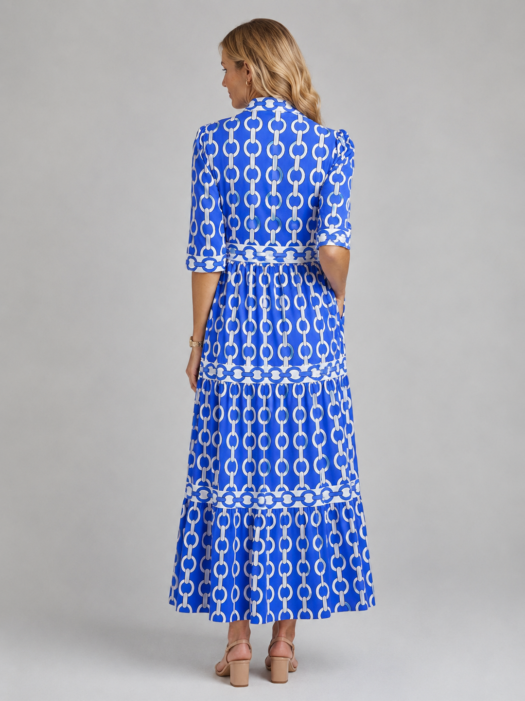 Leonie | Chain Print Dress with Collared Neckline