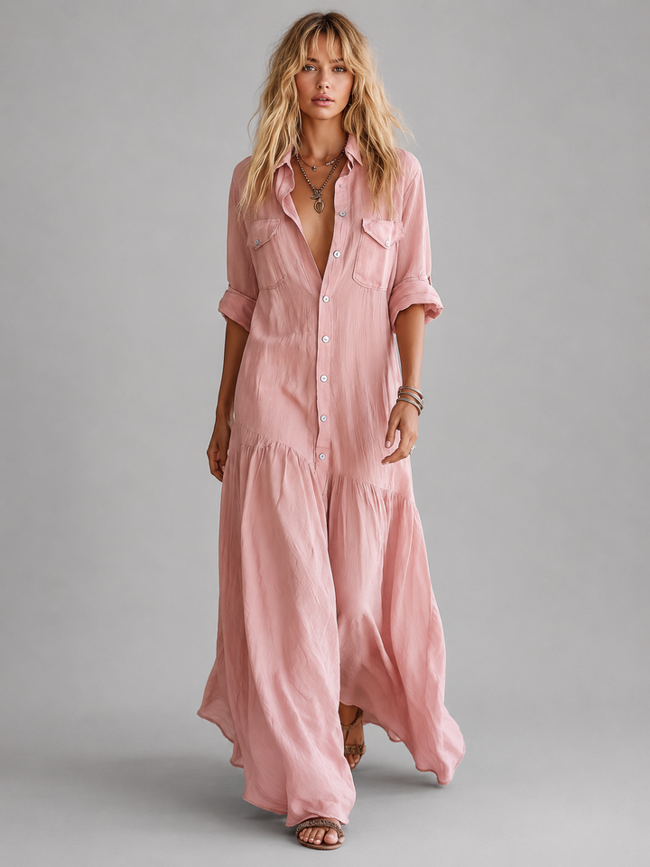 Giselle | Collared Maxi Dress with Button Front
