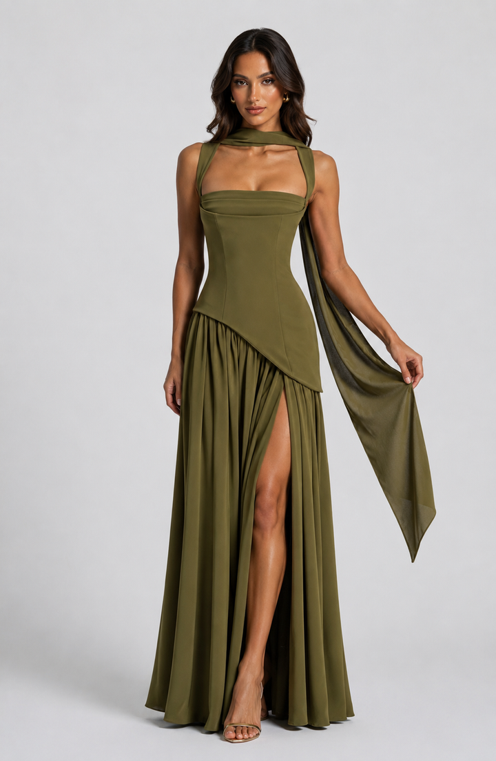 Beatrix | Draped Wedding Guest Maxi Dress