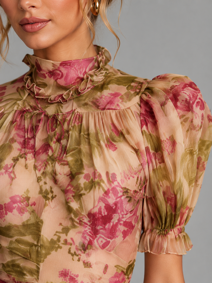Eloise | Floral Wedding Guest Maxi Dress with Fishtail Ruffle