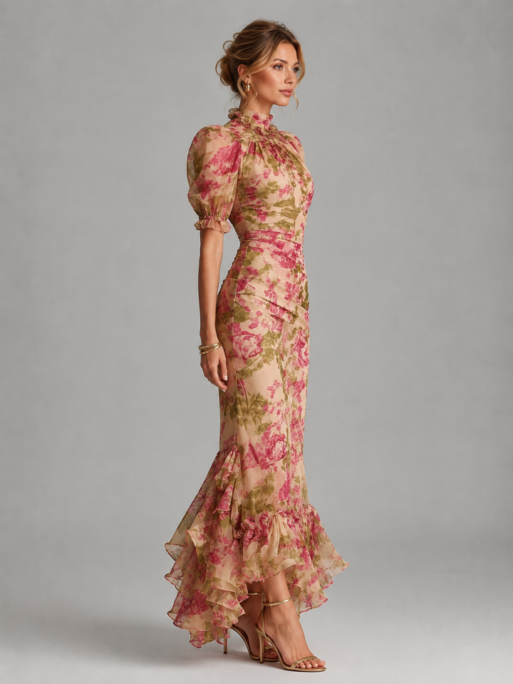 Eloise | Floral Wedding Guest Maxi Dress with Fishtail Ruffle
