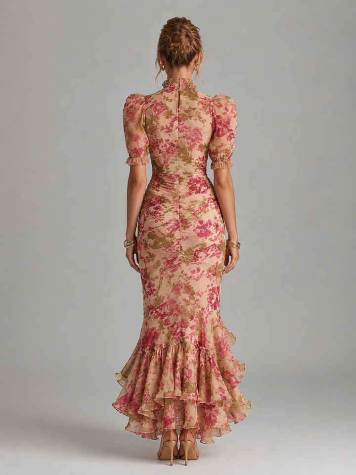 Eloise | Floral Wedding Guest Maxi Dress with Fishtail Ruffle