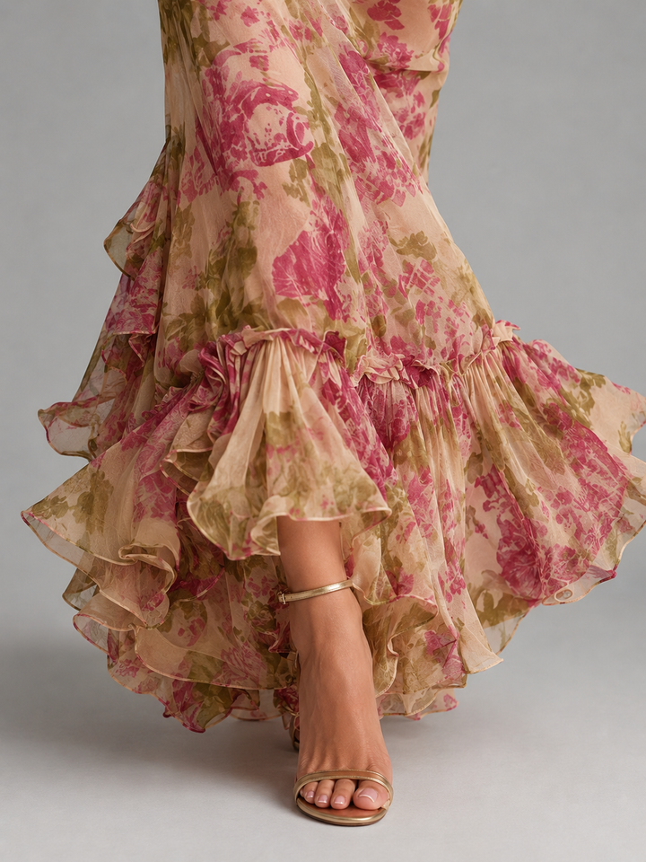 Eloise | Floral Wedding Guest Maxi Dress with Fishtail Ruffle