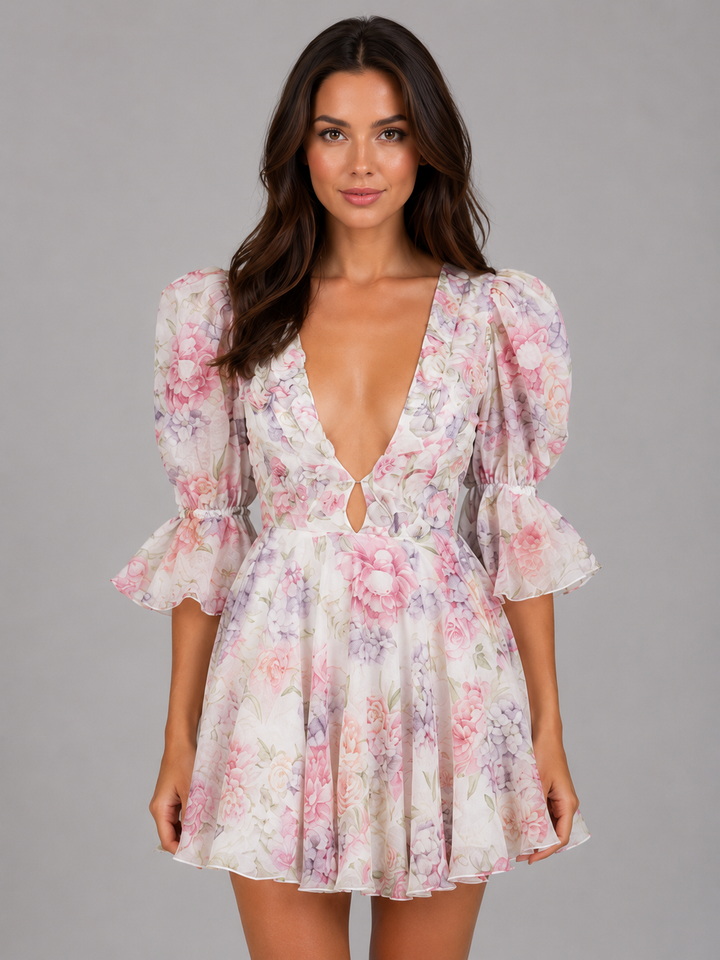 Carmen | Floral Mini Dress with Puff Sleeve