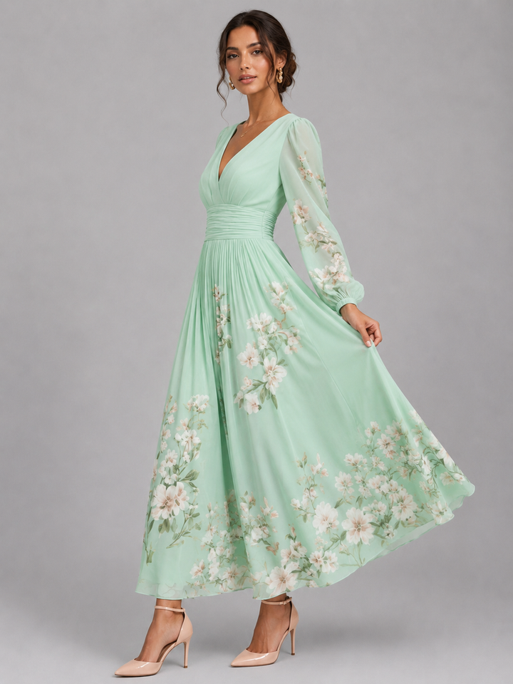 Francesca | Floral Chiffon V-Neck Midi Dress