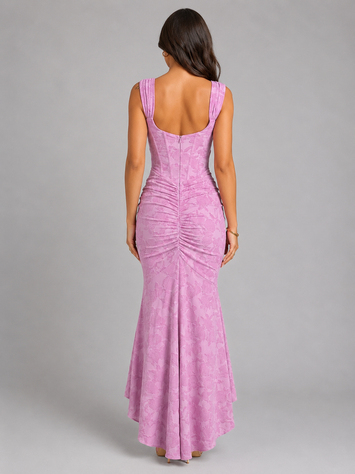 Amelie | Floral Wedding Guest Maxi Dress with Asymmetrical Hem