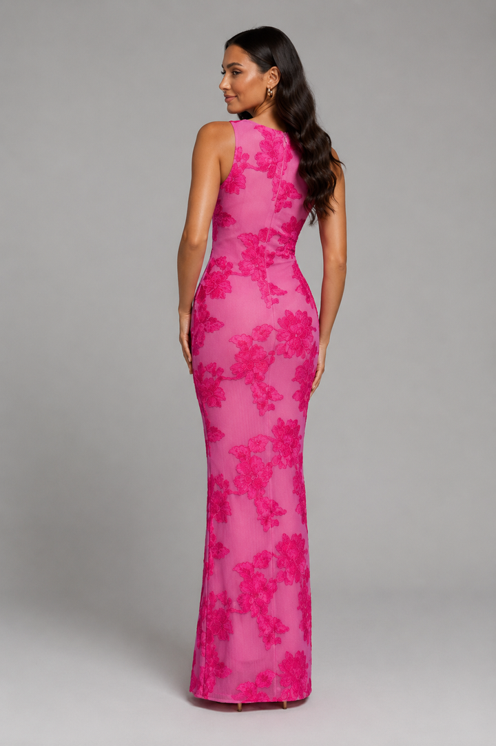 Genevieve | Floral Embroidered Maxi Dress with Fitted Silhouette