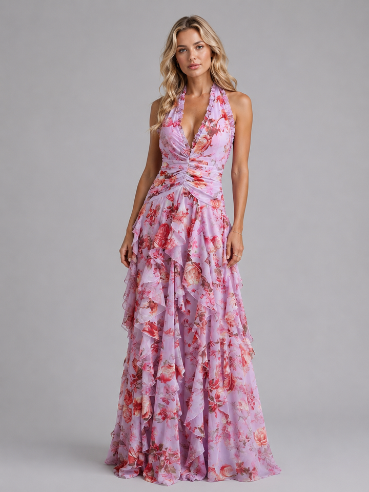 Carys | Floral Maxi Dress with Tiered Skirt - Evening Gown