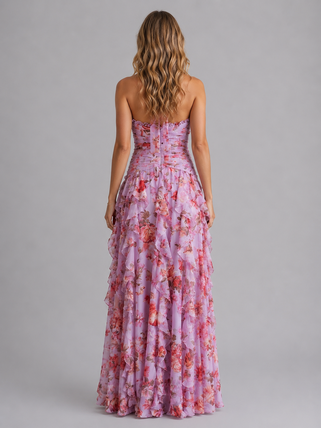 Carys | Floral Maxi Dress with Tiered Skirt - Evening Gown