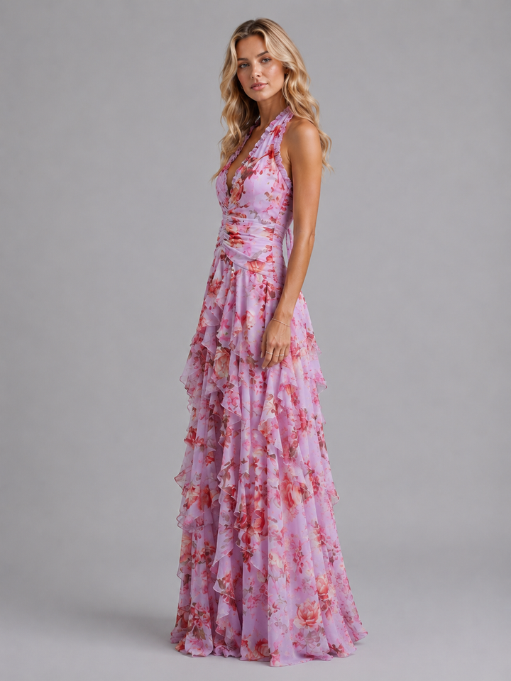 Carys | Floral Maxi Dress with Tiered Skirt - Evening Gown